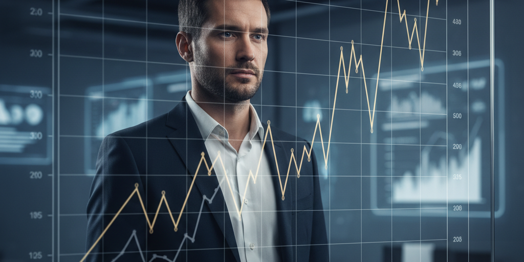 Fallimento aziendale e Cash Flow Imprenditore osserva grafico finanziario sul fallimento aziendale e cash flow, simbolo di analisi, decisione e rinascita economica.